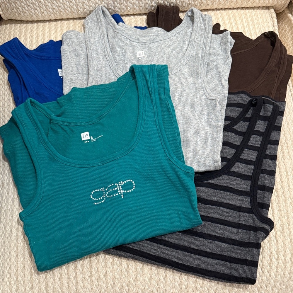 GAP Tank Tops - Teal, Gray, Blue, Brown, Black Stripes,